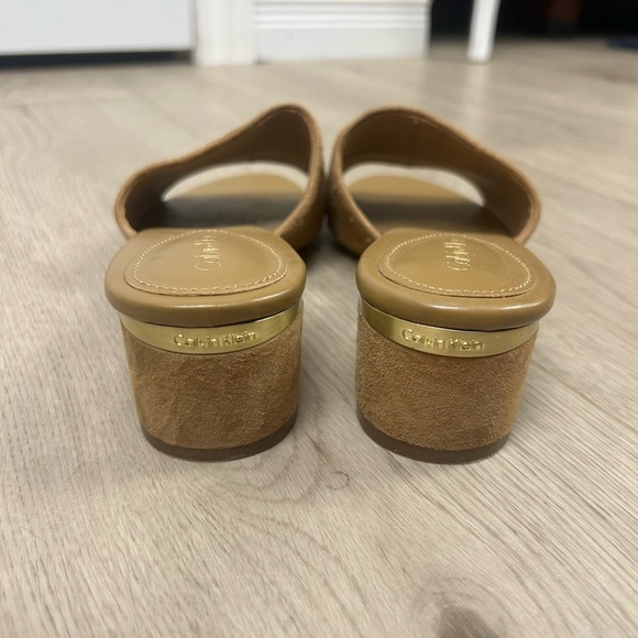 Calvin Klein Suede Tan Stud Mules - Picture 4 of 5